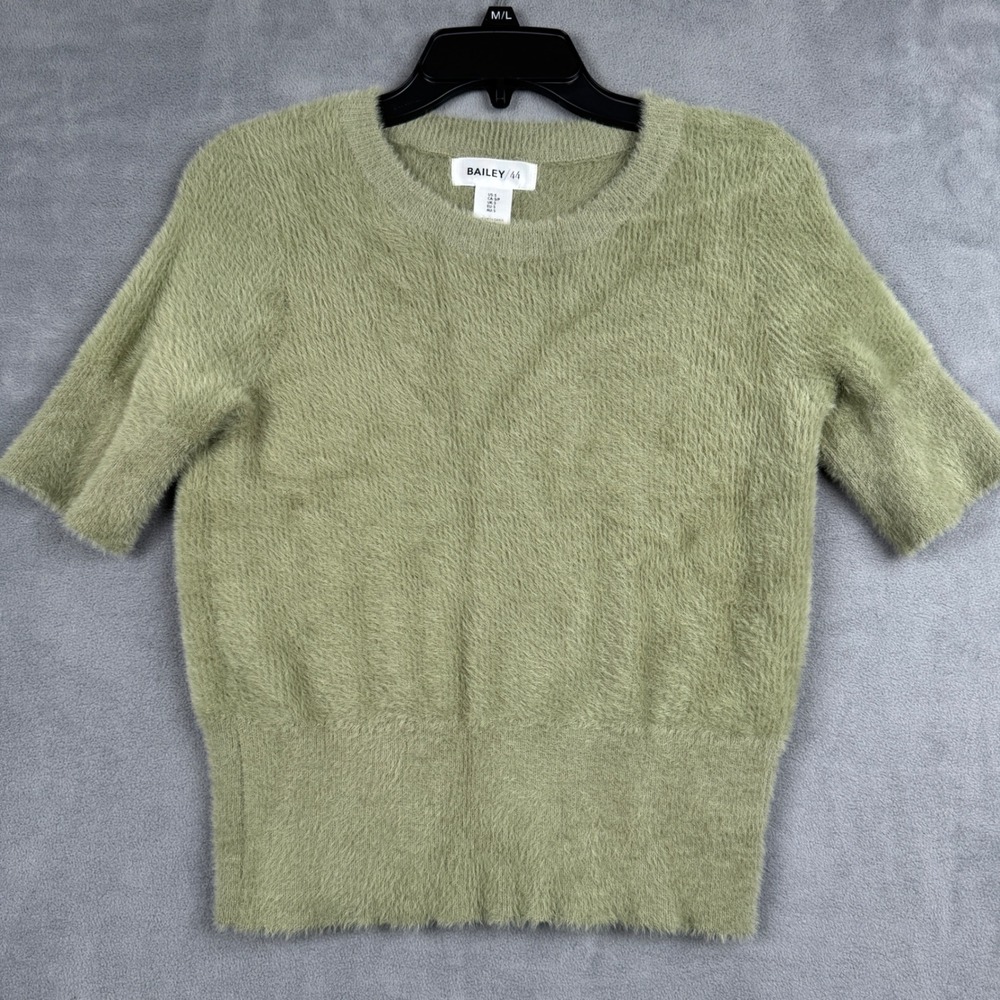 Bailey 44 Womens Fuzzy Eyelash Knit Short Sleeve Sweater Sage Green Small